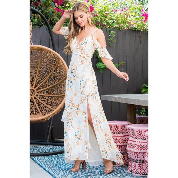 LAST 2️⃣ CREAM YELLOW RUFFLE DETAIL FLORAL MAXI DRESS - Picture 4 of 8